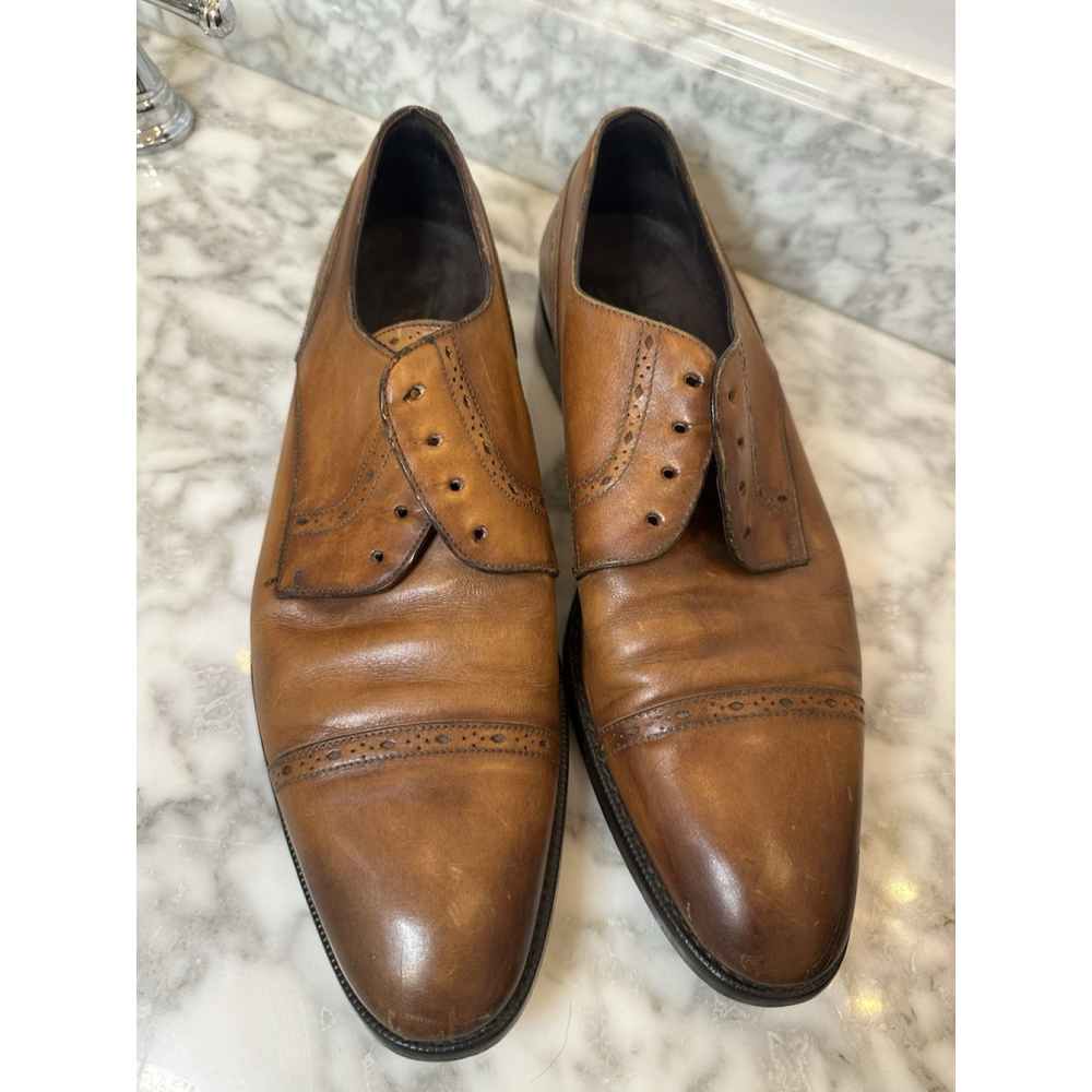 Ermenegildo Zegna Men’s Leather Cap Toe Oxford Dress Shoes Brown 9.5 US No Laces
